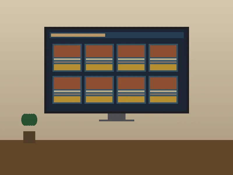 A clean fantasy sports lobby interface on a desktop monitor in a softly lit room with a small plant nearby.