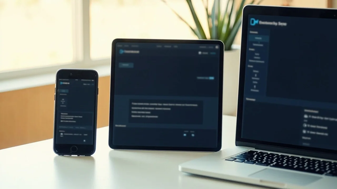 Three devices side by side showing a fantasy sports lobby on a phone, tablet and laptop.