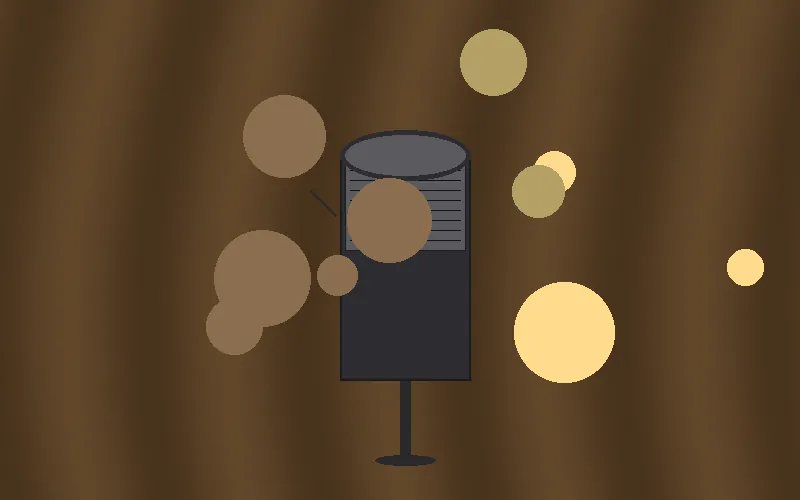 A sports commentator microphone on a wooden desk with soft bokeh background, warm golden-hour light.