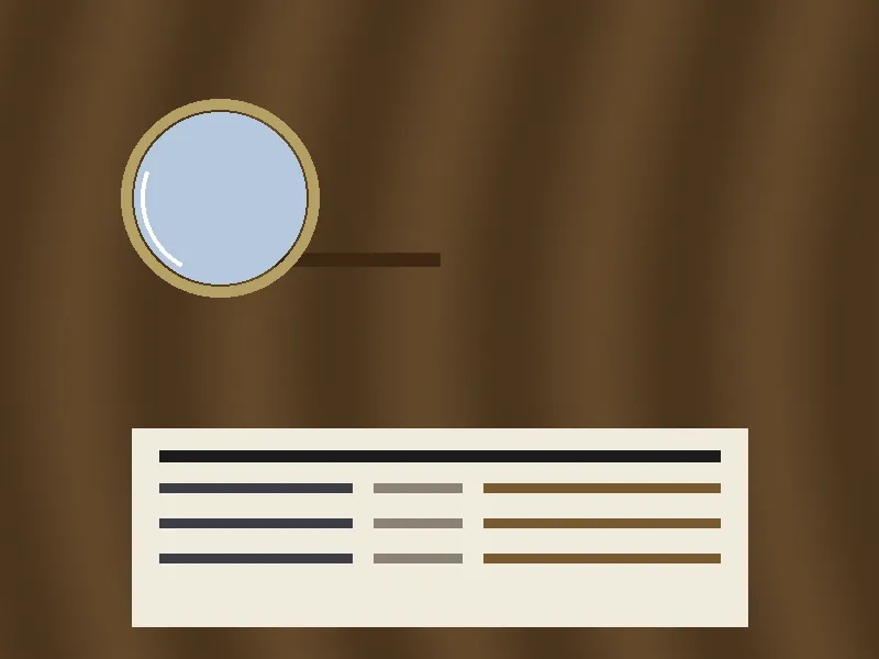A hand holding a magnifying glass over a sports stats sheet on a wooden desk, soft warm indoor light.